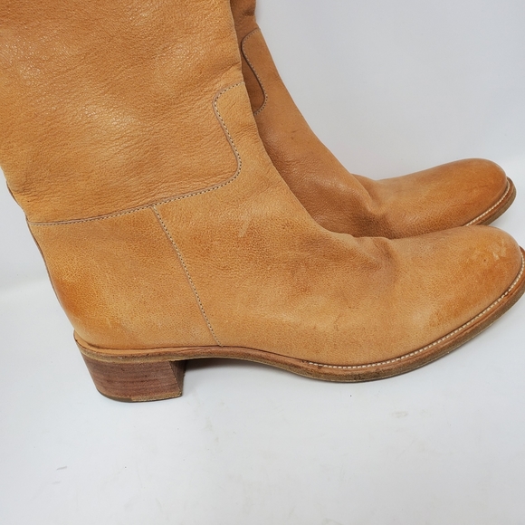 Prada camel tan tall leather half zip boots - Picture 3 of 11